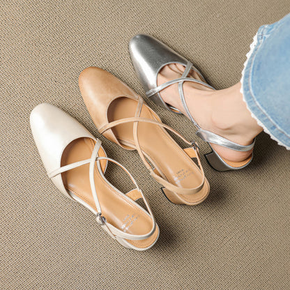 Norea Genuine Leather Cross Strap Heels