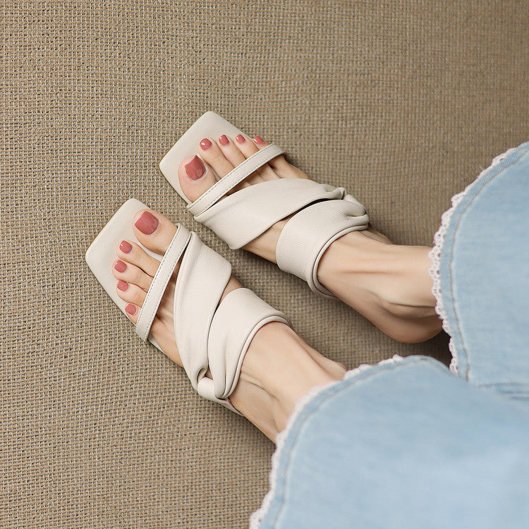Zelen Genuine Leather Crossover Strap Sandals