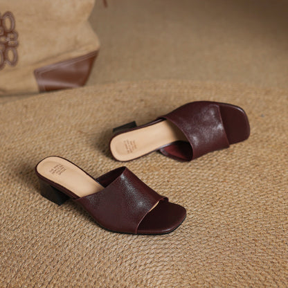 Lori Genuine Leather Open-Toe Mules