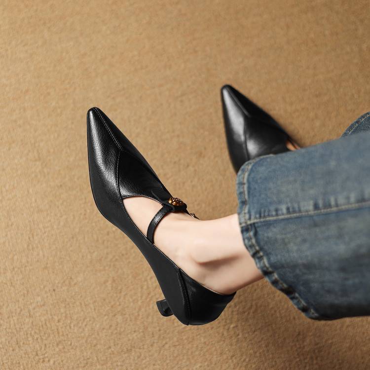 Olia Genuine Leather Kitten Heels