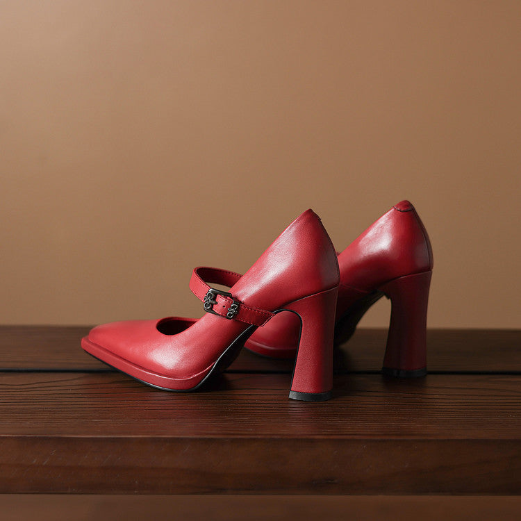 Eda Genuine Leather Heels