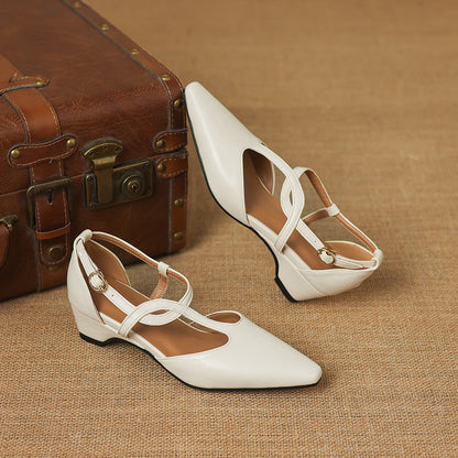Falia Genuine Leather T-strap Heels