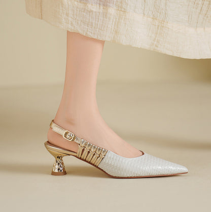Vessa Genuine Leather Slingback Kitten Heels