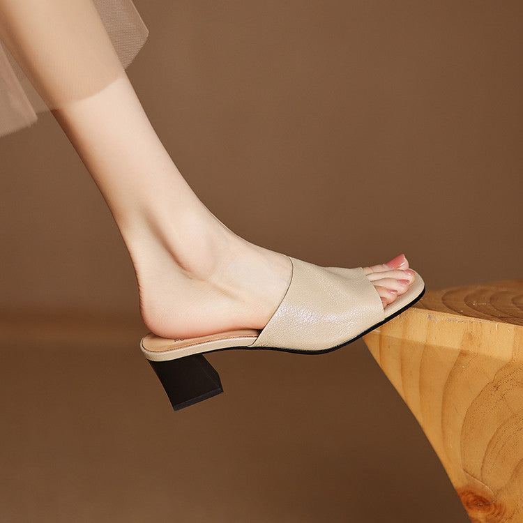 Lori Genuine Leather Open-Toe Mules