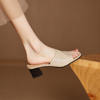 Lori Genuine Leather Open-Toe Mules