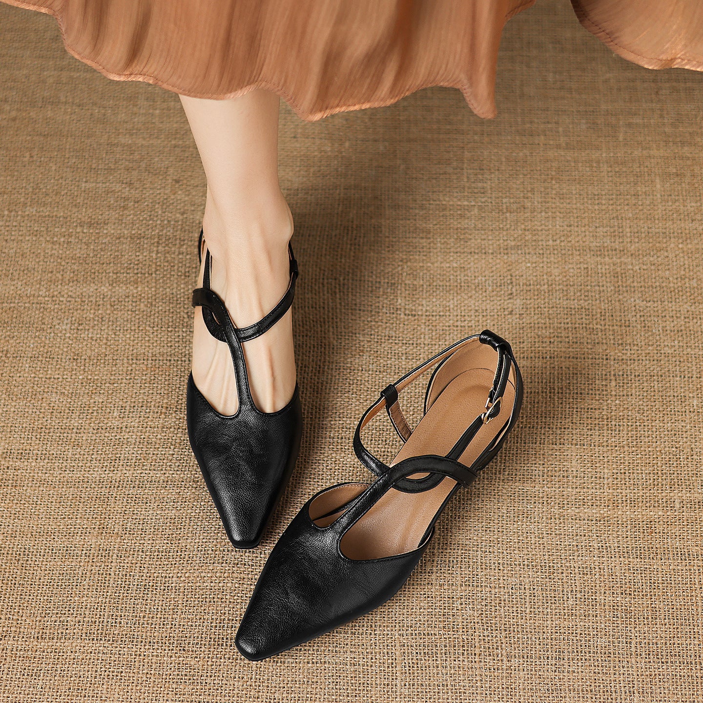 Falia Genuine Leather T-strap Heels