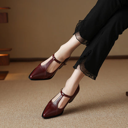 Raiza Genuine Leather T-Strap Heels