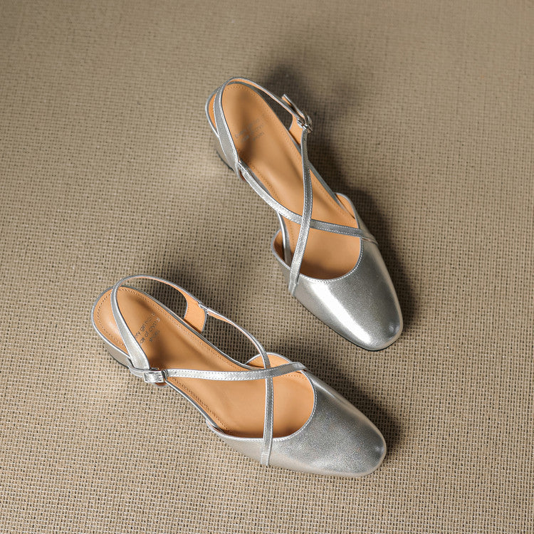 Norea Genuine Leather Cross Strap Heels
