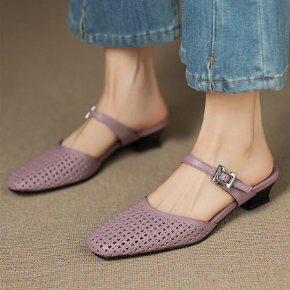 Mevi Genuine Leather Flat Mules
