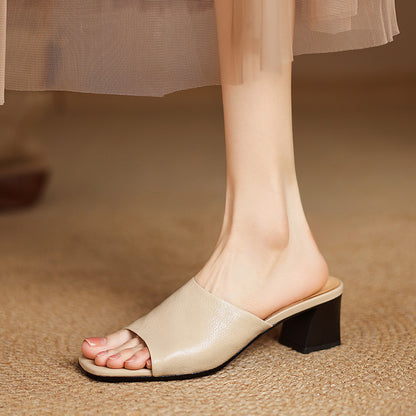 Lori Genuine Leather Open-Toe Mules