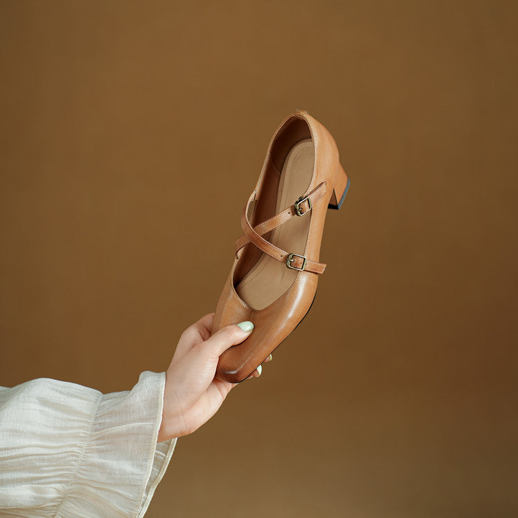 Kesia Genuine Leather Crisscross Strap Heels
