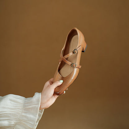 Kesia Genuine Leather Crisscross Strap Heels