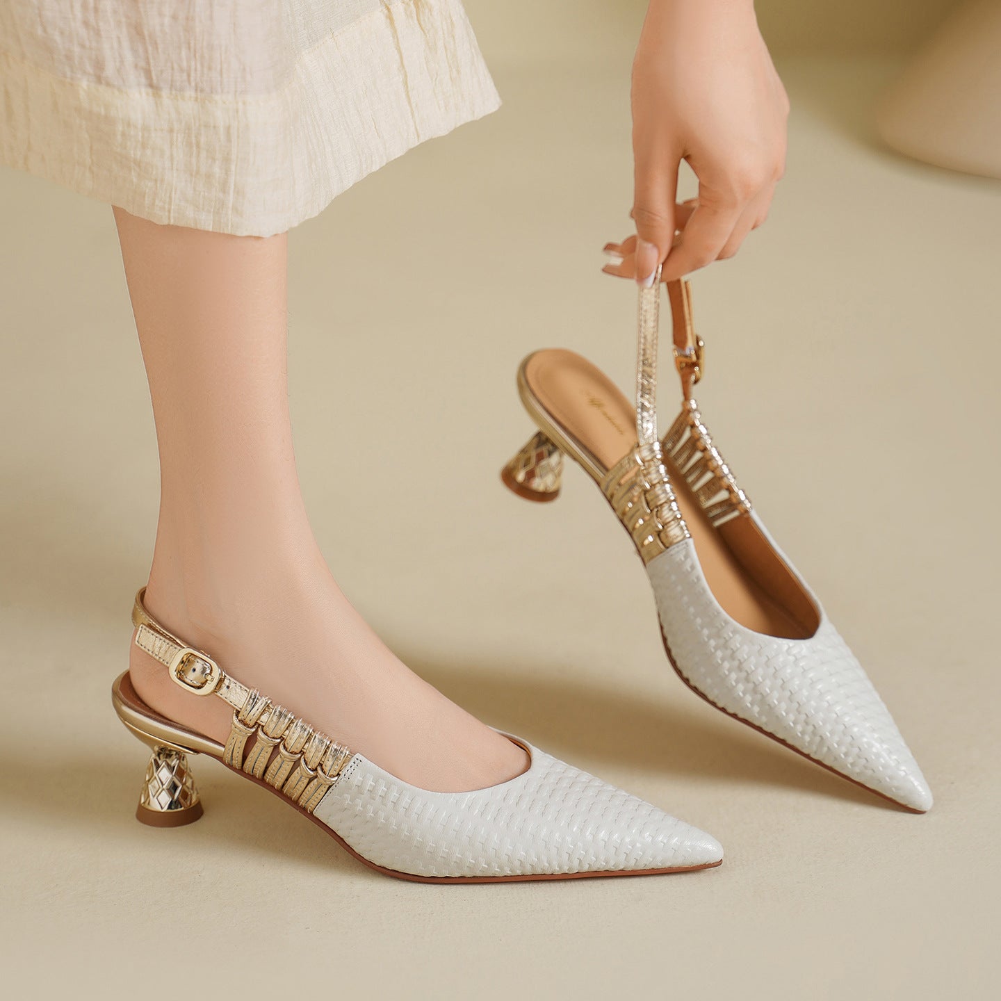 Vessa Genuine Leather Slingback Kitten Heels