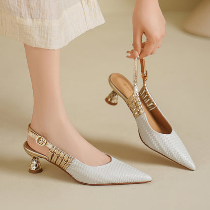 Vessa Genuine Leather Slingback Kitten Heels