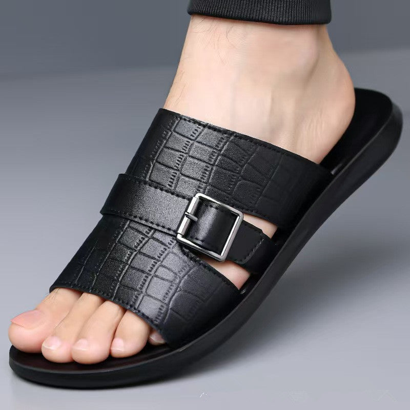 Daric Crocodile Pattern Leather Sandals