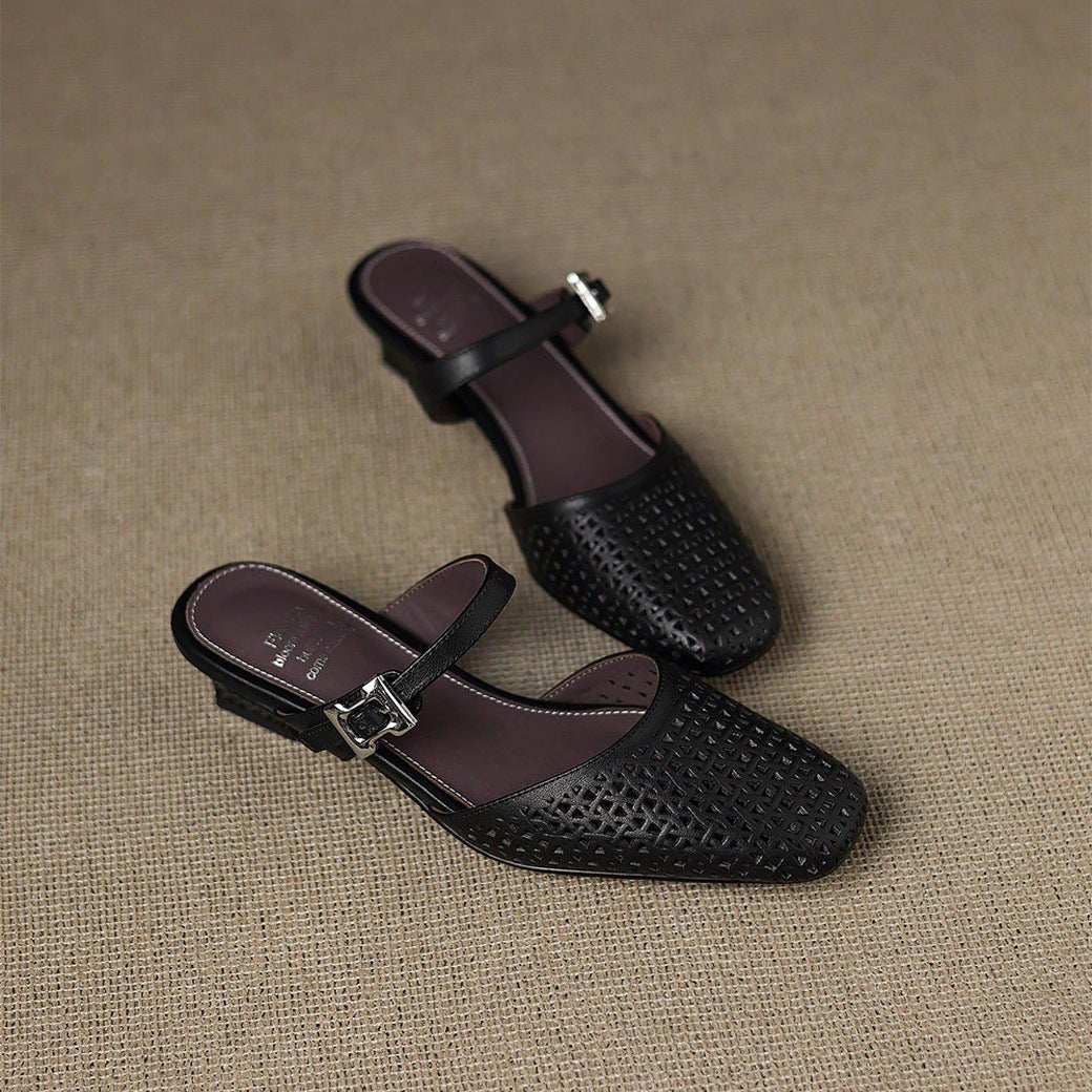 Mevi Genuine Leather Flat Mules