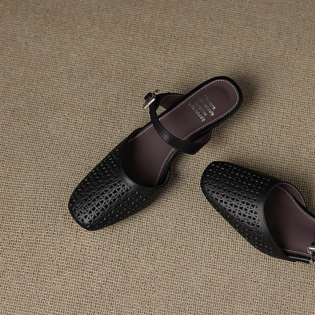 Mevi Genuine Leather Flat Mules