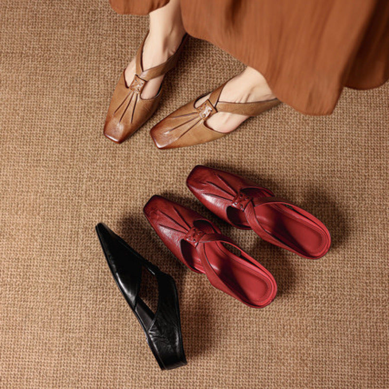 Doria Genuine Leather X-Strap Mules