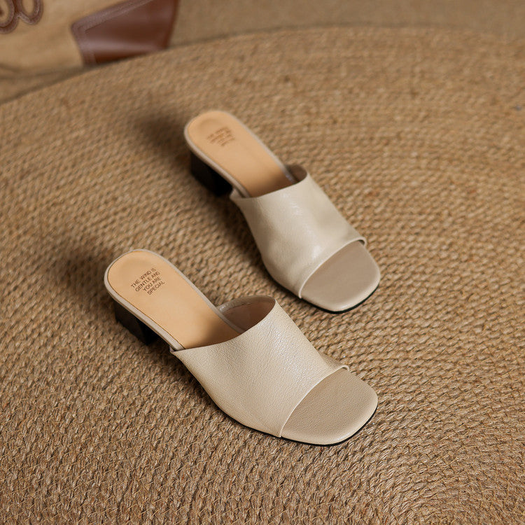 Lori Genuine Leather Open-Toe Mules