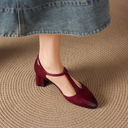 Orena Genuine Leather T-Strap Heels