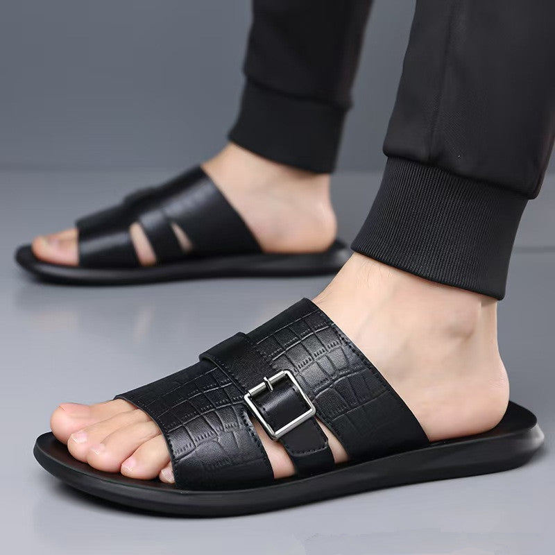 Daric Crocodile Pattern Leather Sandals