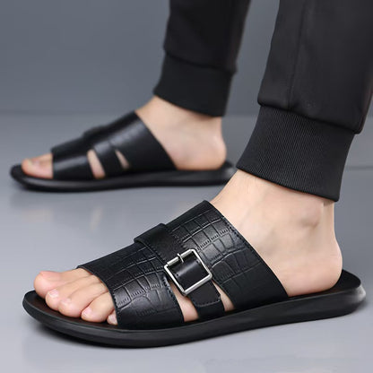 Daric Crocodile Pattern Leather Sandals