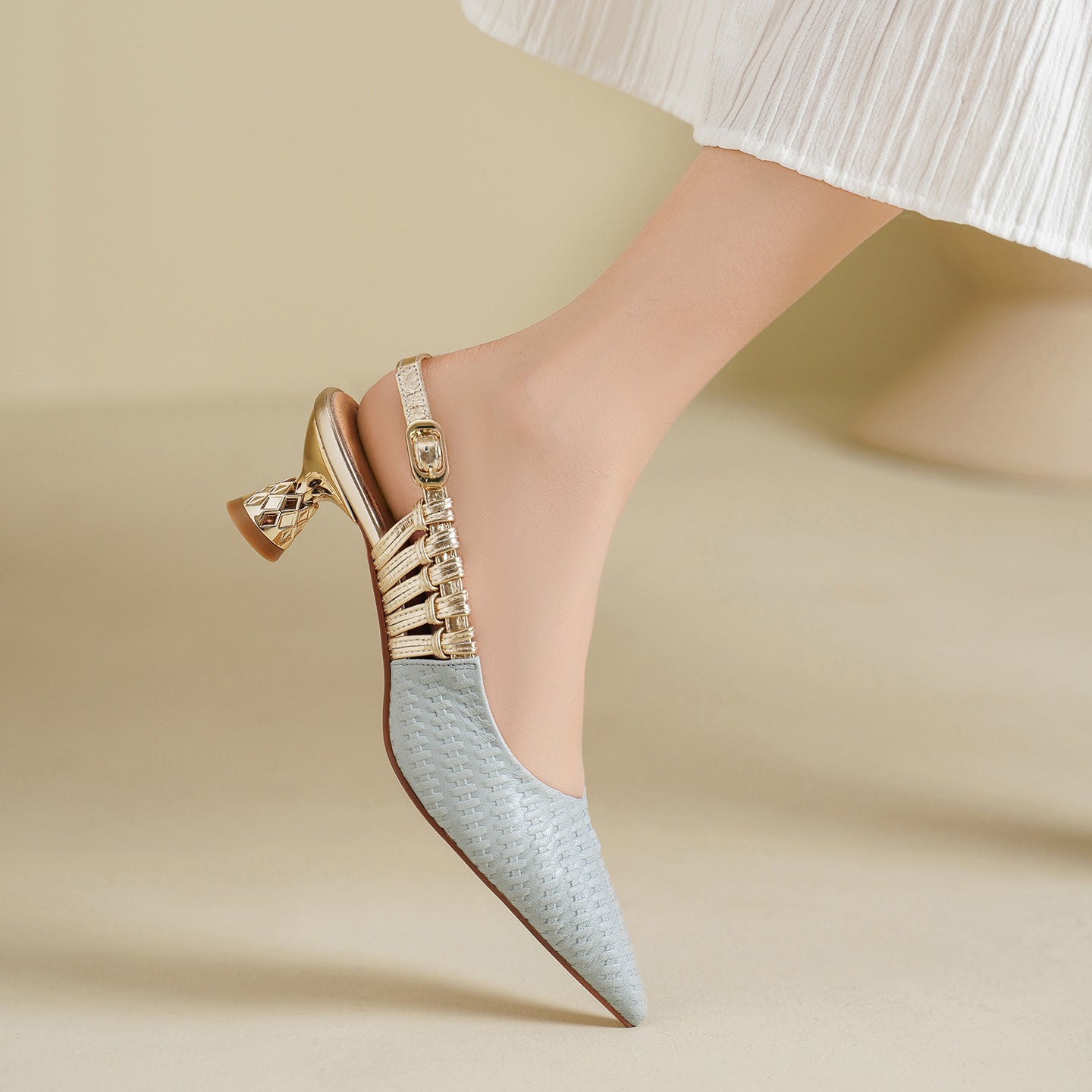 Vessa Genuine Leather Slingback Kitten Heels