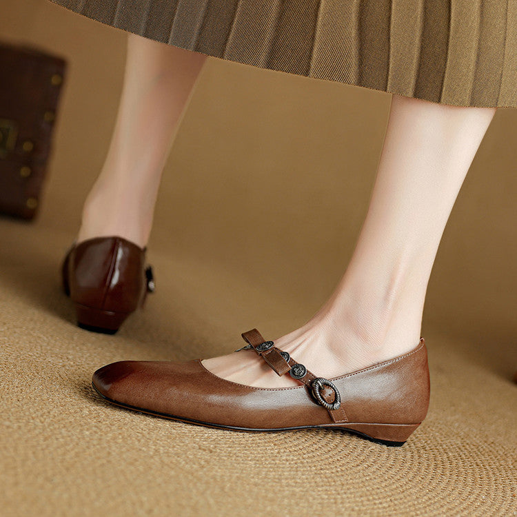Neris Genuine Leather Mary Jane Flats