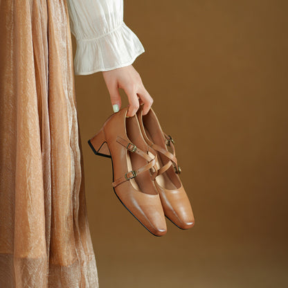 Kesia Genuine Leather Crisscross Strap Heels