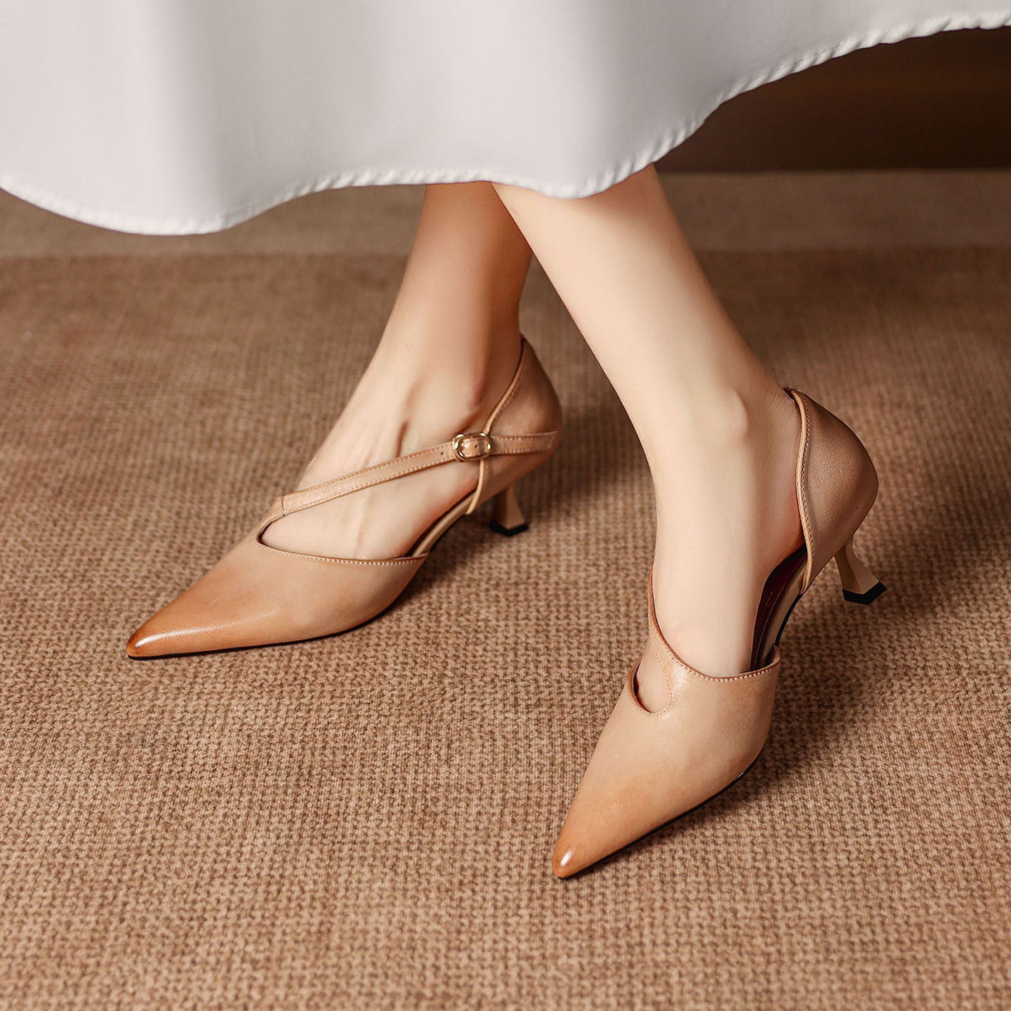 Deve Genuine Leather Crossover Strap Heels