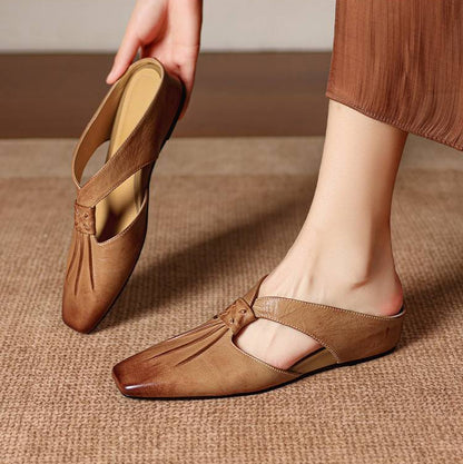 Doria Genuine Leather X-Strap Mules