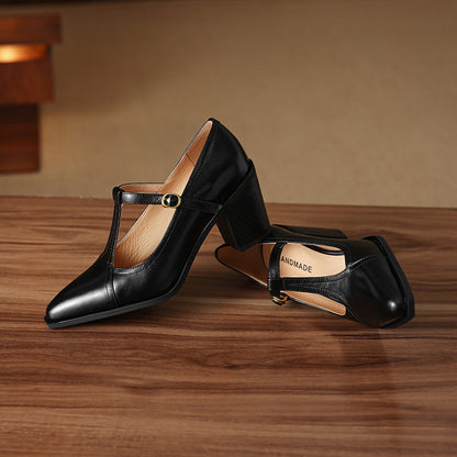 Raiza Genuine Leather T-Strap Heels