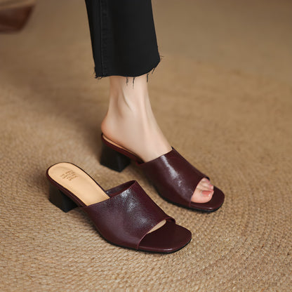 Lori Genuine Leather Open-Toe Mules
