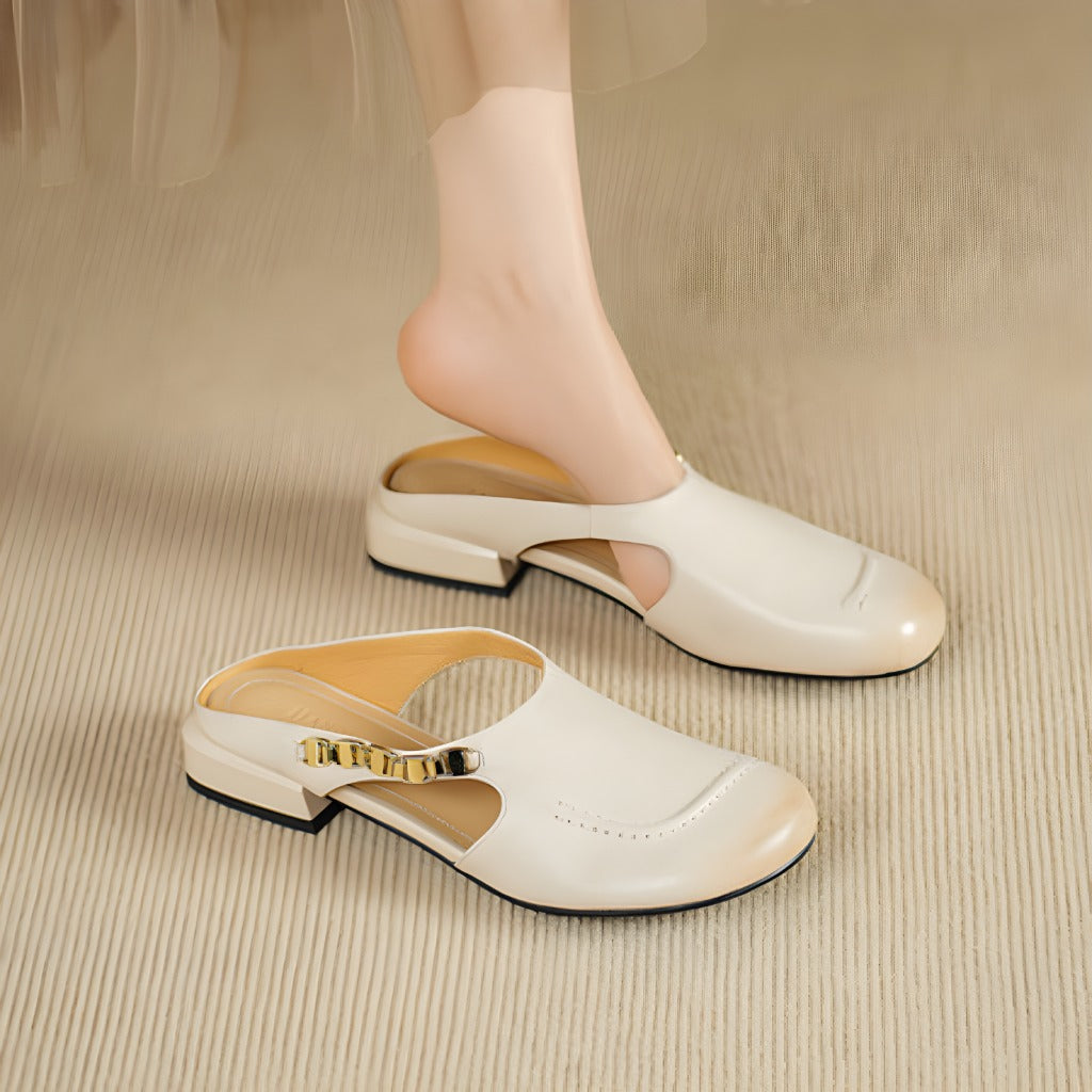 Orli Side Cut-Out Genuine Leather Mules