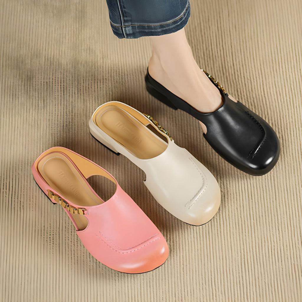Orli Side Cut-Out Genuine Leather Mules