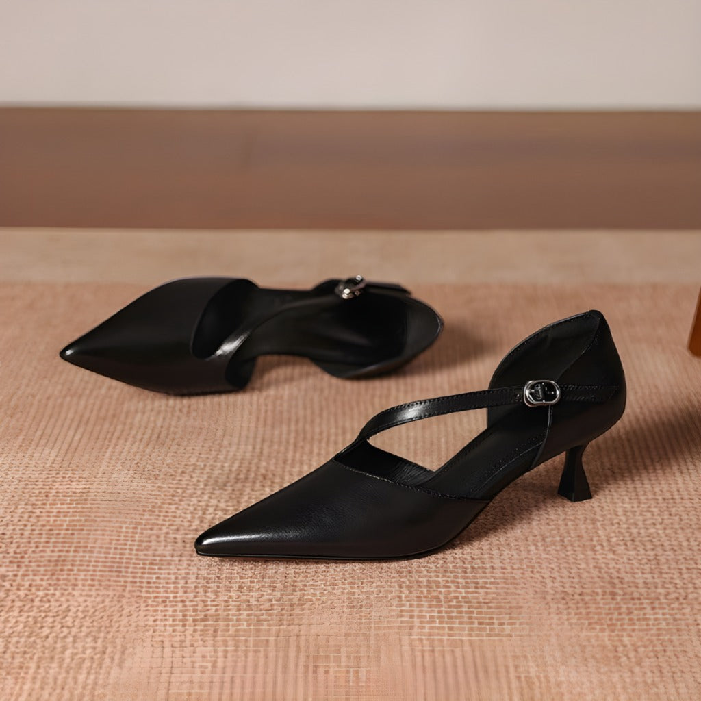 Deve Genuine Leather Crossover Strap Heels