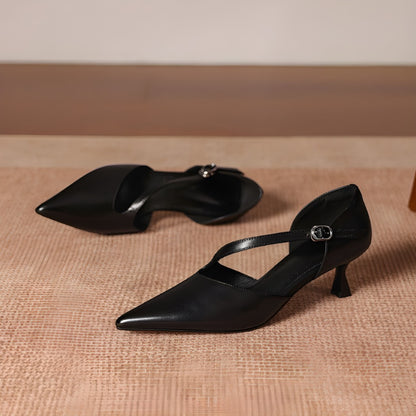 Deve Genuine Leather Crossover Strap Heels