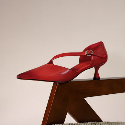 Deve Genuine Leather Crossover Strap Heels