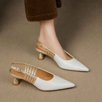 Vessa Genuine Leather Slingback Kitten Heels