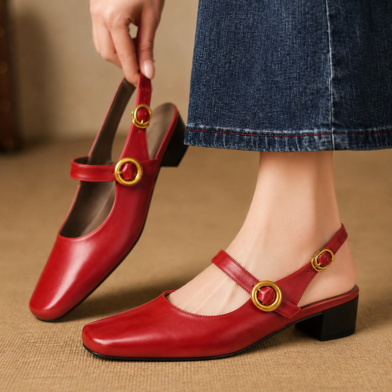 Kelor Genuine Leather Mary Jane Slingbacks