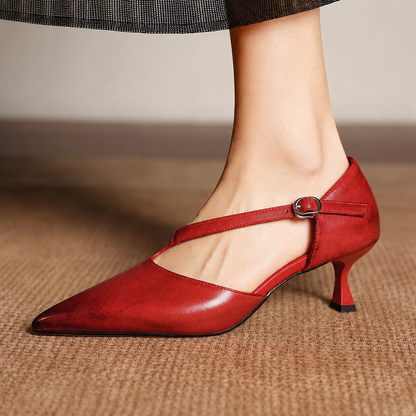 Deve Genuine Leather Crossover Strap Heels