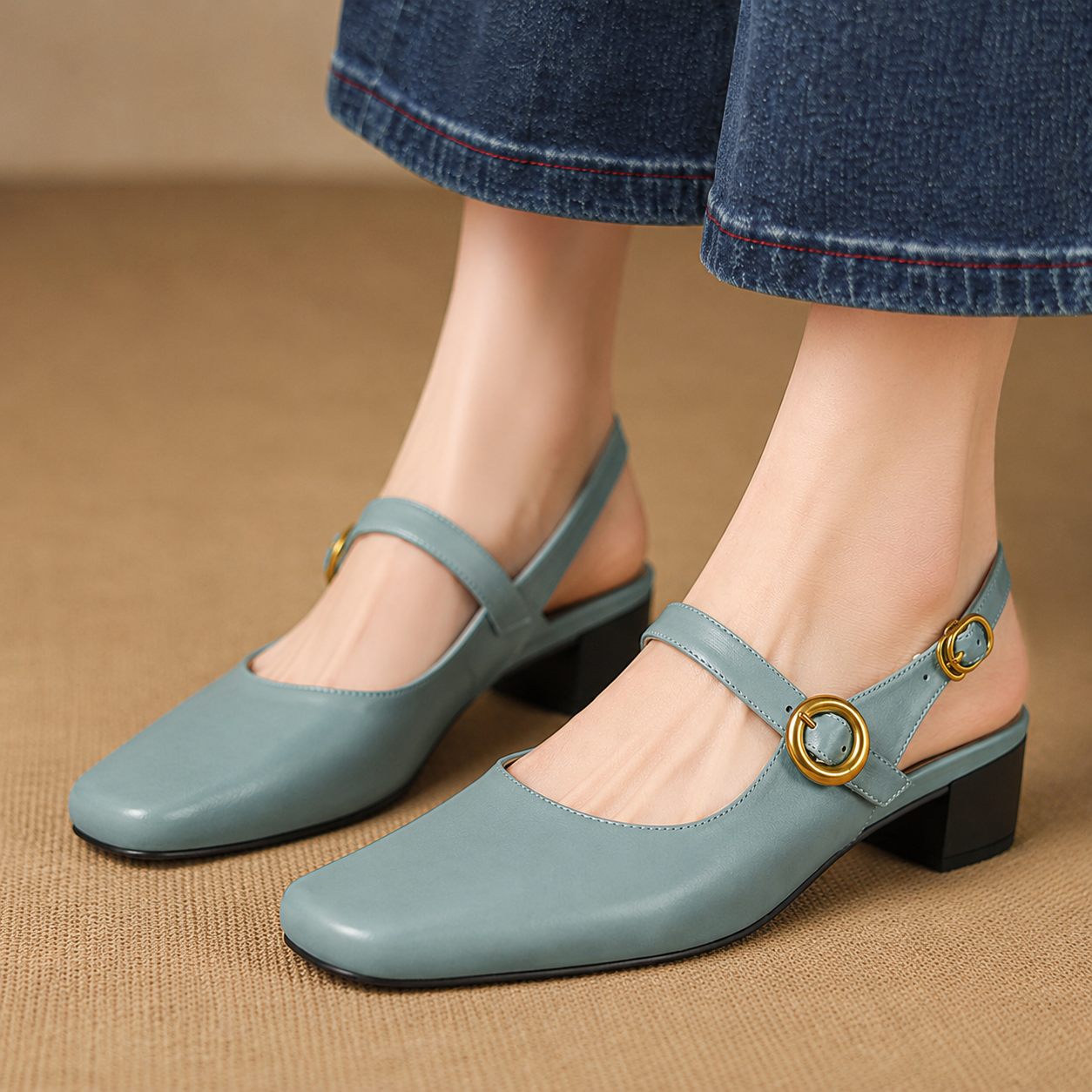 Kelor Genuine Leather Mary Jane Slingbacks