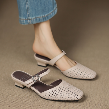 Mevi Genuine Leather Flat Mules
