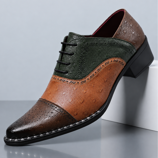 Brant Ostrich-Print Leather Dress Shoes