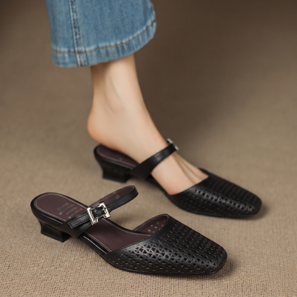 Mevi Genuine Leather Flat Mules