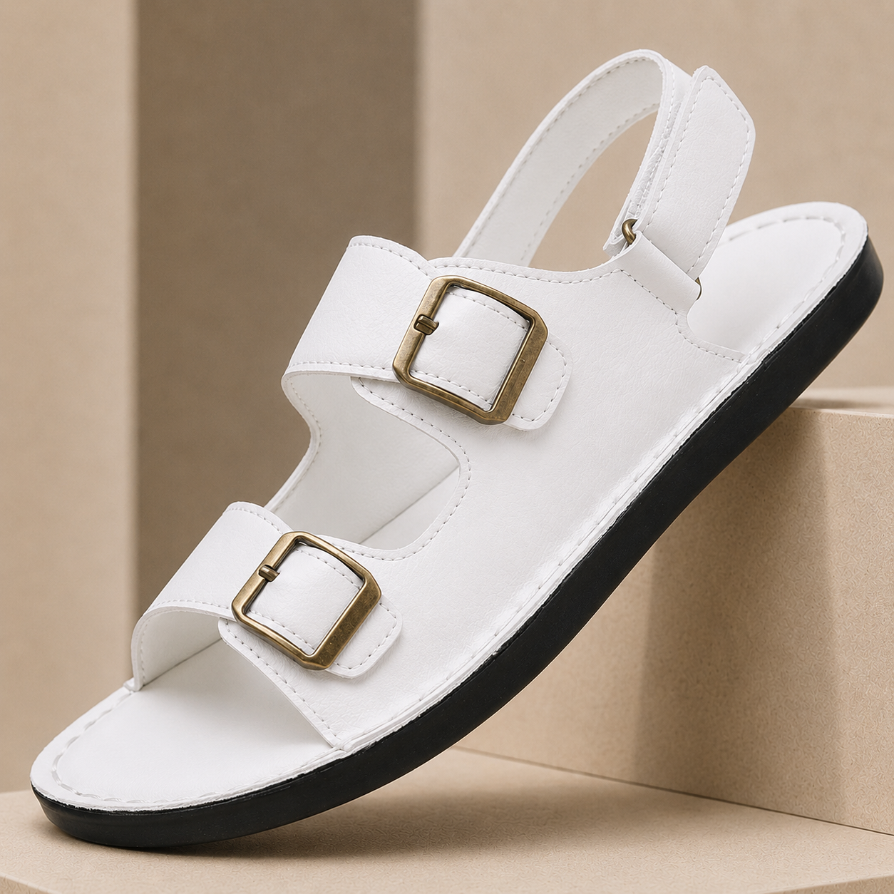 Eron Dual-Strap Genuine Leather Sandals