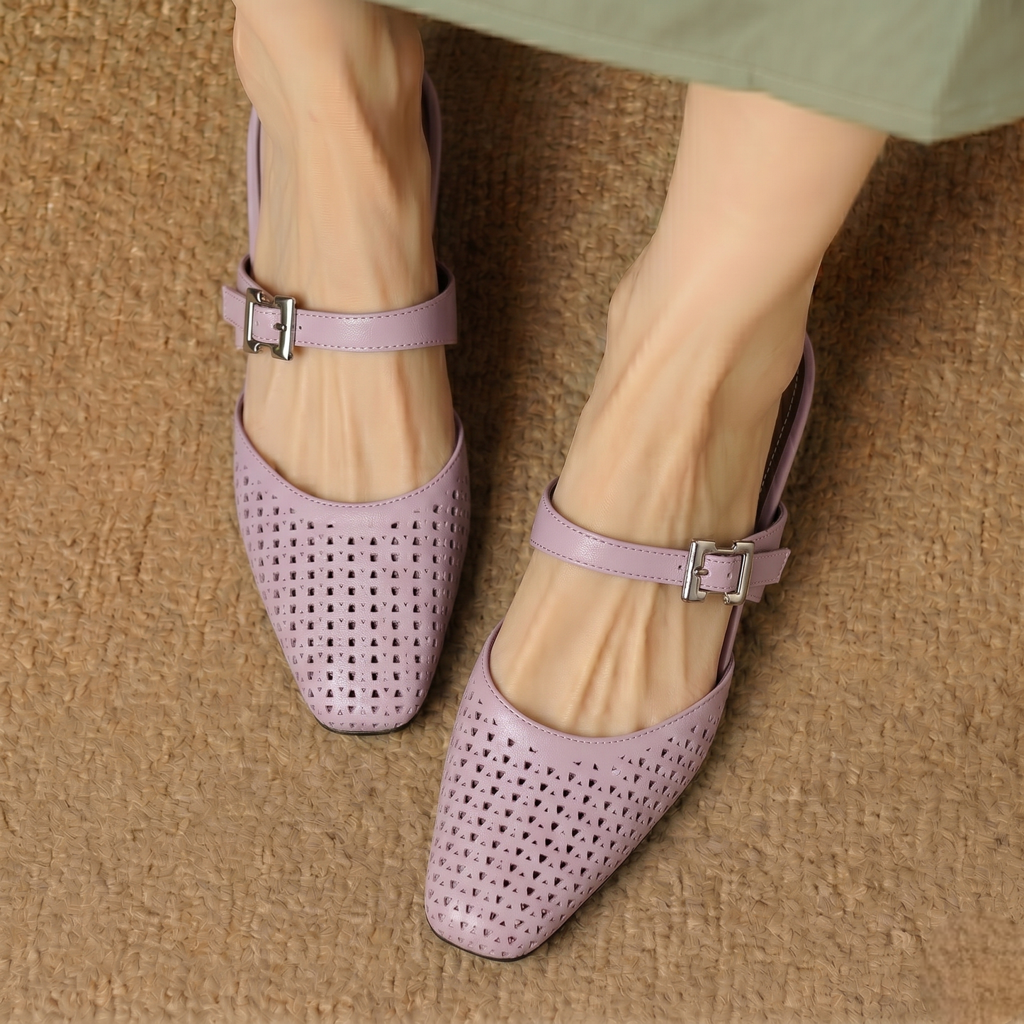 Mevi Genuine Leather Flat Mules