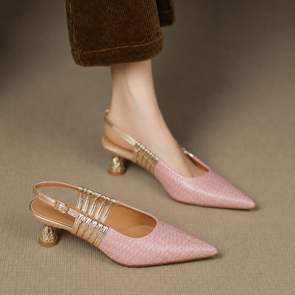 Vessa Genuine Leather Slingback Kitten Heels