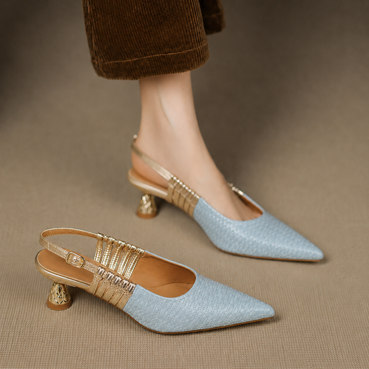 Vessa Genuine Leather Slingback Kitten Heels