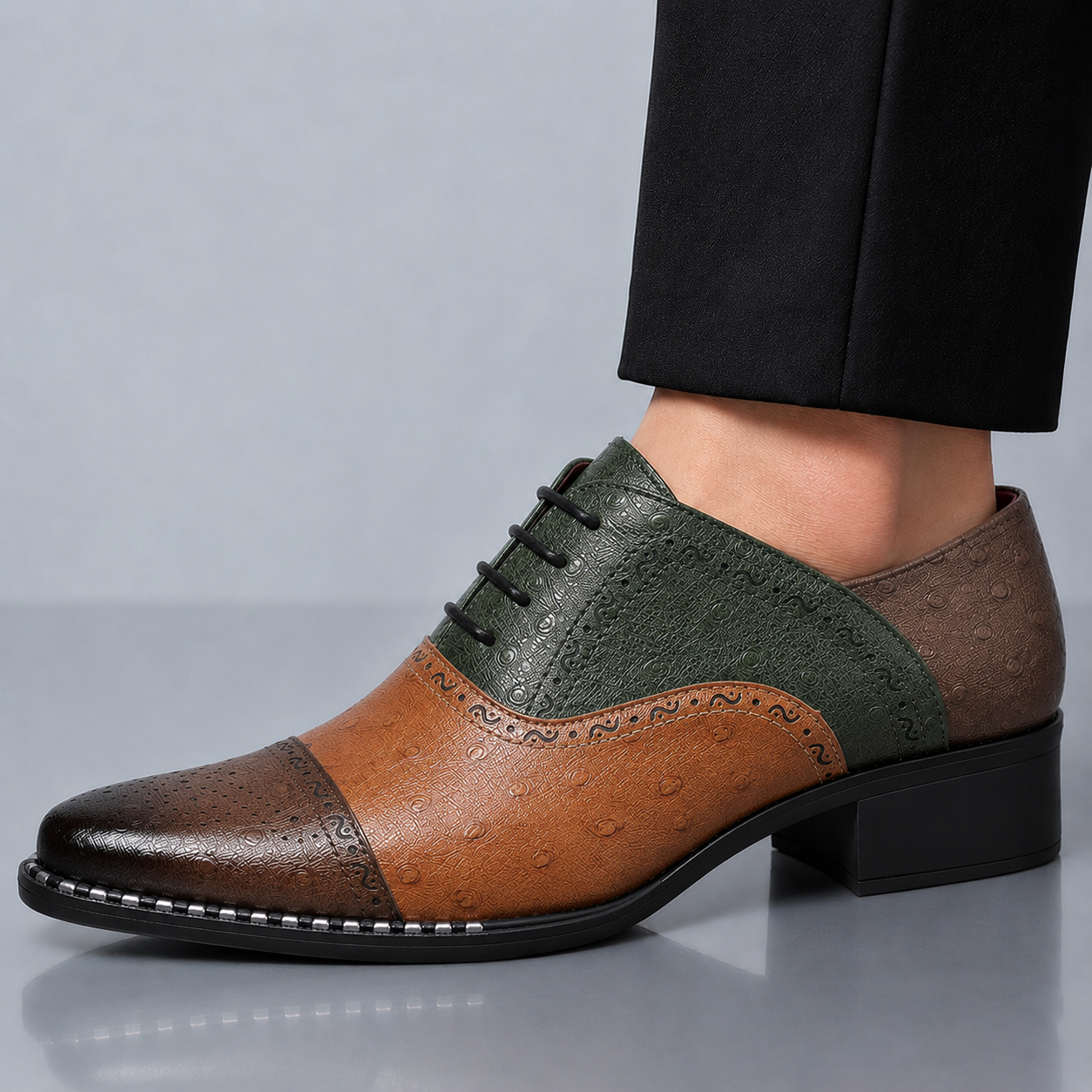 Brant Ostrich-Print Leather Dress Shoes